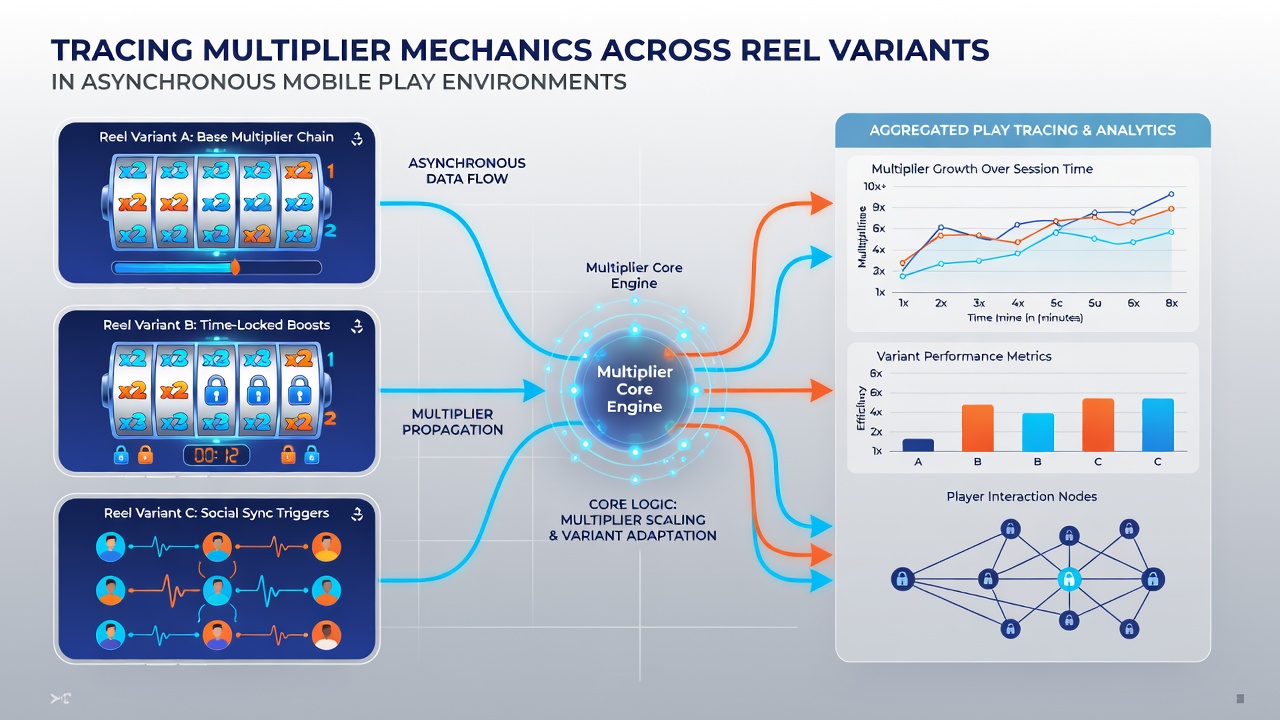 Mobile screen captures demonstrating multiplier progression during reel cascades in asynchronous slot sessions